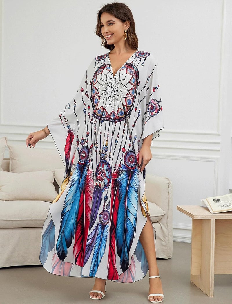 KECVOT Kaftan Dresses for Women Plus Size Batwing Sleeve Caftans Long Bathing Suit Cover Up Maxi Beach Dress Loungewear - Image 4